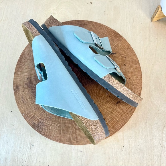 Birkenstock Arizona Nubuck Leather Sandals – Stone Blue, Soft Footbed Size 42N - Picture 5 of 16